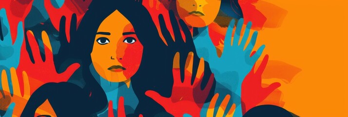 International Day for the Elimination of Violence Against Women. Problems of sexual abuse, harassment, human trafficking, domestic violence rape. International women's day Horizontal banner Copy space