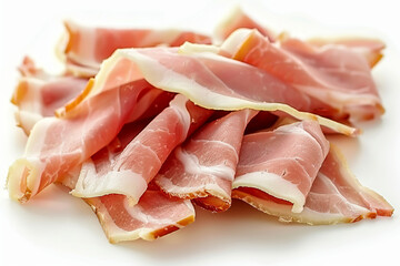 Sliced Jamon or Hamon on white background.	 