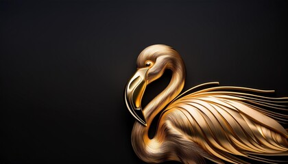 Illustrate a minimalist logo of a golden flamingo with elegant curves.