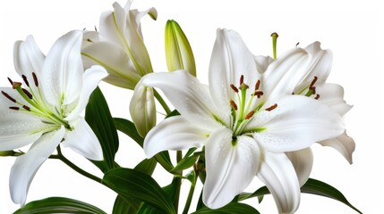 Fototapeta premium Elegant Watercolor Lilies with Green Leaves