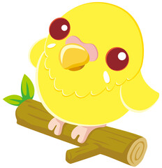 木の枝に乗って見上げる可愛いセキセイインコのベクターイラストアイコン／ルチノー