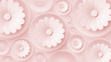 Soft Pastel Paper Flowers on a Delicate Pink Background