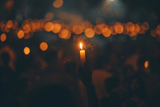 ai generative crowd holding candles - Powered by Adobe