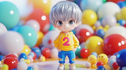 Obraz premium Chibi-style boy with silver hair in 