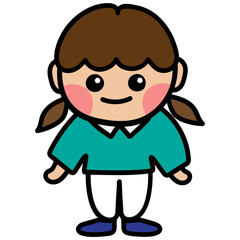 a girl with brown pigtails Illustration, girl character