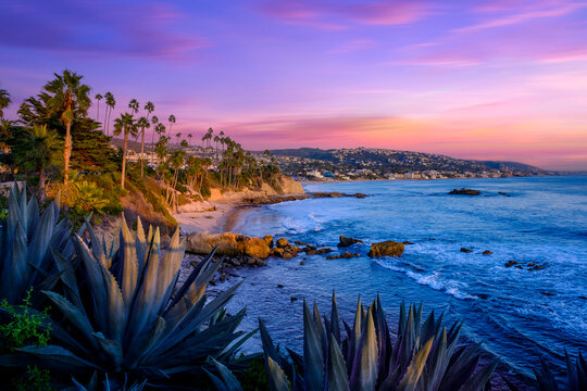 View of Laguna Beach sunset at the beach. Laguna Beach is located in southern California.