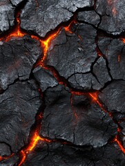 Molten lava flowing through cracked volcanic rock