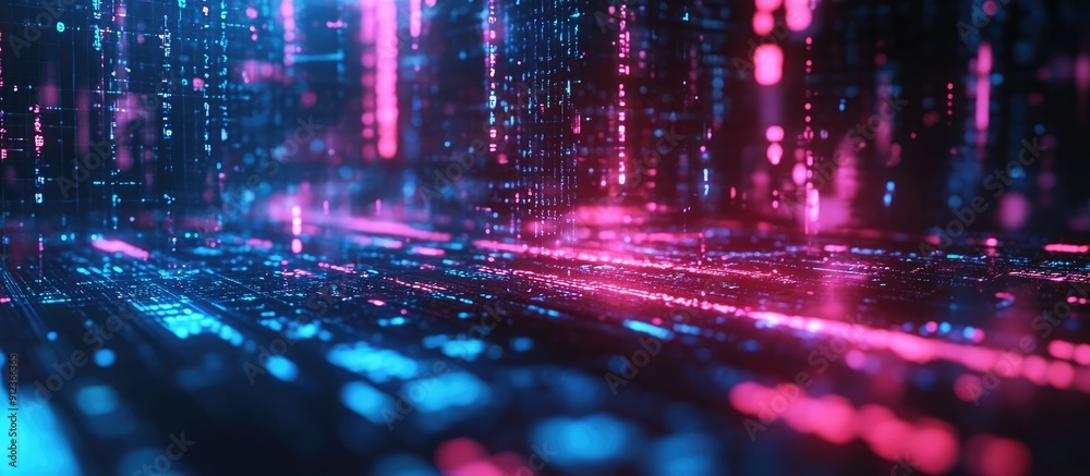 Poster 3d rendering of futuristic text with glitch effects and technological interference