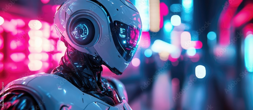 Poster confident ai robot navigating a high tech environment advanced 3d render of future technology