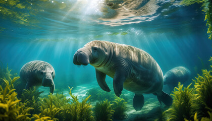 Manatee Sanctuary A serene manatee sanctuary with clear blue waters