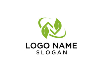 simple logo vector letter N with leaf symbol
