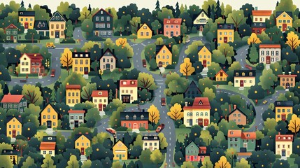 Obraz premium vector, illustration, Great city map creator.Seamless pattern map and Houses, infrastructure, industrial, transport, village and countryside set. Make your perfect city