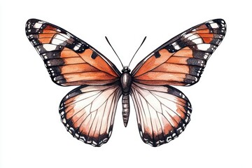 Obraz premium A soft colors modern watercolor of a charming butterfly in flight with sunlight filtering through is isolate on white background with copy space