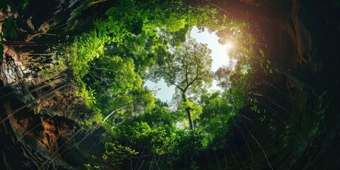 Fototapeta premium Scenic image of trees in a sinkhole within a lush rainforest a hidden paradise