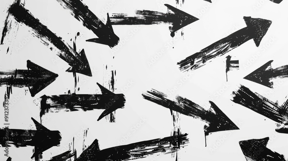 Poster a close-up of black and white arrows on a canvas, great for graphic design or abstract art projects