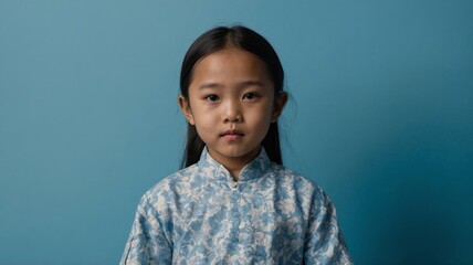 Image of young asian girl posing on a blue background