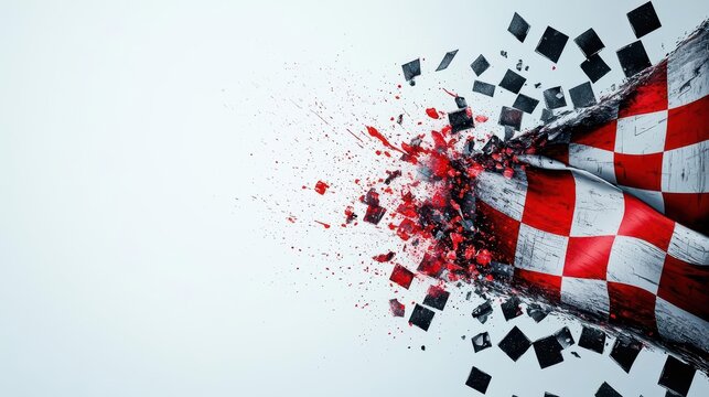 Feature the futuristic celebration of a winner crossing the finish line with a splash of color and sunlight filtering through