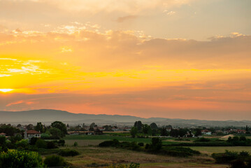 beautiful colorful sunset in summer in Greece