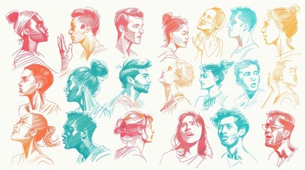 Obraz premium A collection of individuals with various hair styles and expressions, great for representing diversity in any context