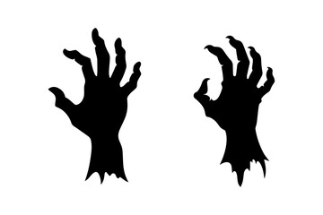  Halloween zombie hand silhouette set, on white background. Vector
