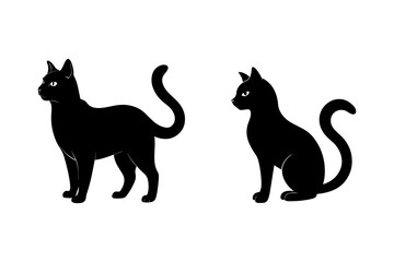  Halloween black cat silhouette set, on white background. Vector