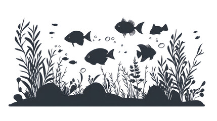 Black silhouette of Aquarium illustration icon for logo, isolated on white background