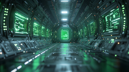 Fototapeta premium Futuristic green-lit display