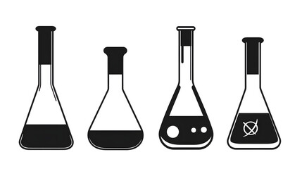 Black silhouette of erlenmeyer flasks use in Laboratory illustration icon for logo, isolated on white background