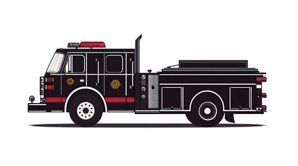 Black silhouette of Fire truck illustration icon for logo, isolated on white background
