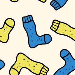 Autumn seamless vector pattern with socks. Simple doodle style