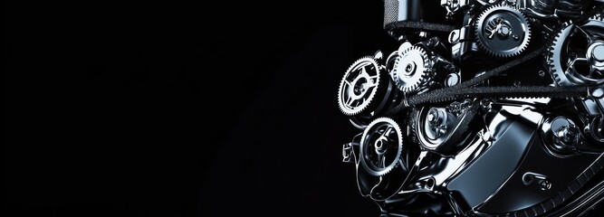Close-up of a Shiny Engine with Gears and Belts