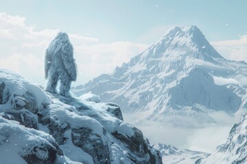 ai generative yeti standing on a snow mountain