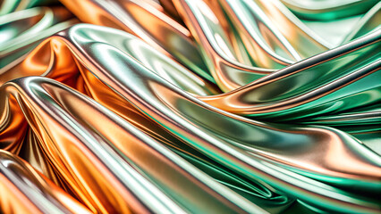 Metallic gradient in green and gold tones with glossy effect. Abstract background. Futuristic, sci-fi