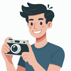 Photographer Flat Design Background with Camera, Digital Film Equipment Technology and Picture Person in Cartoon Style Vector Illustration