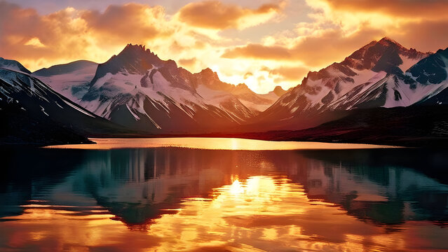 sunset over lake sunset in the mountains - Powered by Adobe