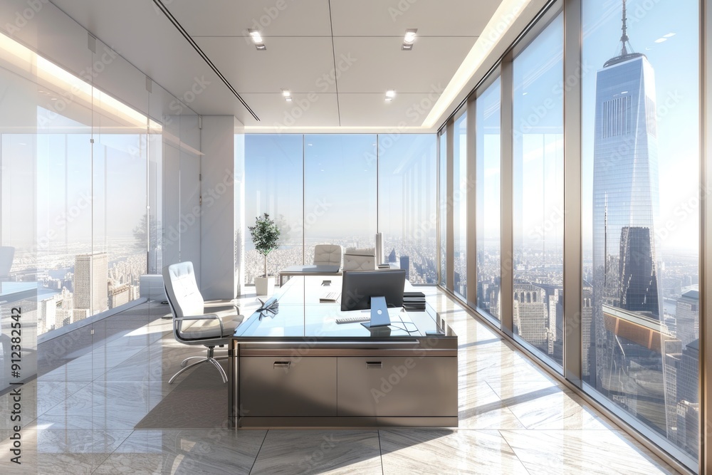 Wall mural Modern office with a city view