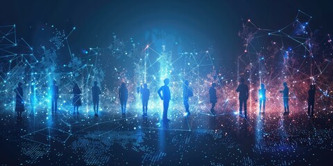 Obraz premium Illustration of a network that digitally connects people around. The generation of AI.