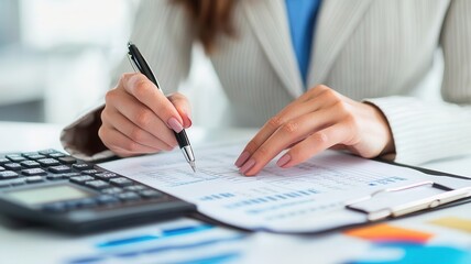 Naklejka premium Confident Female Accountant Showcasing Expertise While Preparing a Detailed Balance Sheet