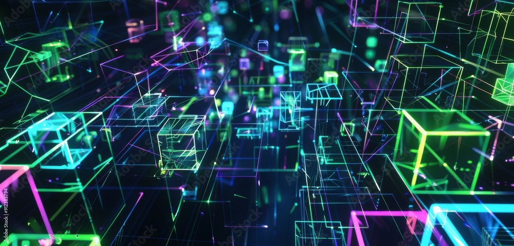 Poster abstract smartphone desktop background. futuristic technology neon pixel grid colorful background sq