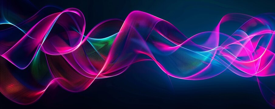 Abstract smartphone desktop background, glowing neon lights forming sound waves, vibrant neon wave lines in various colors, including blue, pink, and yellow, flowing