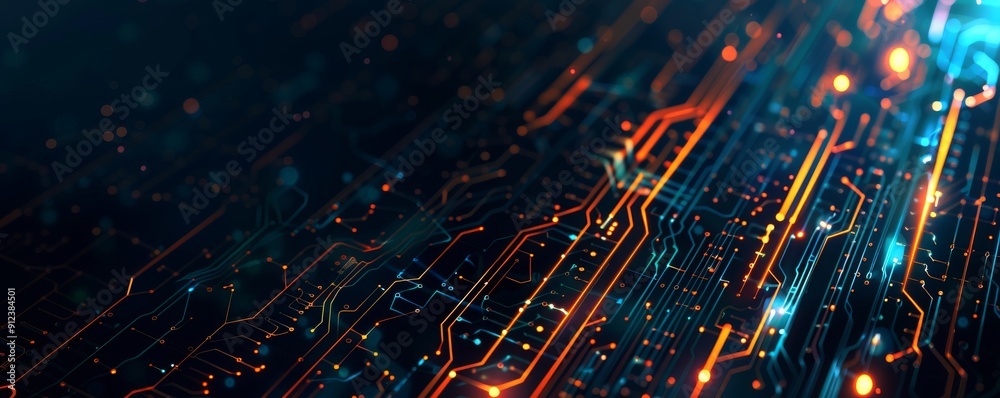 Poster abstract smartphone desktop background, binary code and glowing lights, representing data technology