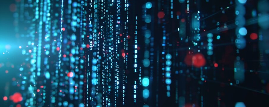 Abstract smartphone desktop background, binary code and glowing lights, representing data technology. Digital technological operations, neural networks, AI, data digital , audio visual