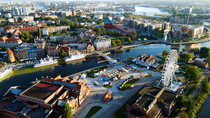 Obraz premium city ​​European ancient architecture port city aerial photography Gdansk Poland