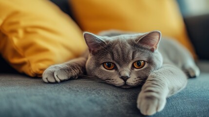 Obraz premium Gray Cat Relaxing on a Couch