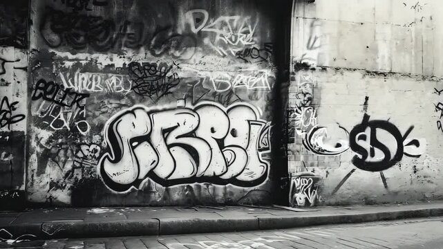 Urban wall graffiti transforming through time