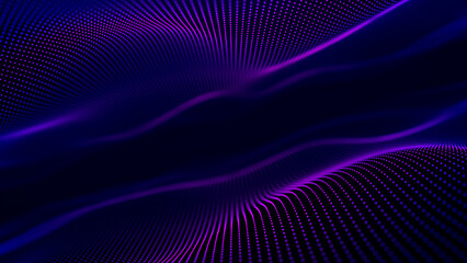 Parallel waves of violet color. Purple symmetrical waves. Smooth movement of liquid smooth copper form. Surface of rose water. Fluorescent linear waves. space. Digital Horizon.