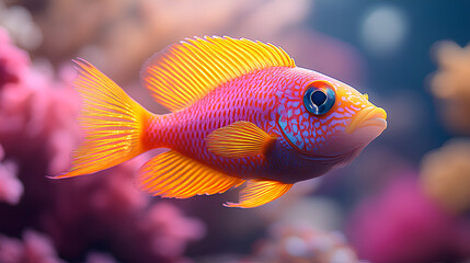 Obraz premium Close-up of a pink and orange fish swimming in the sea