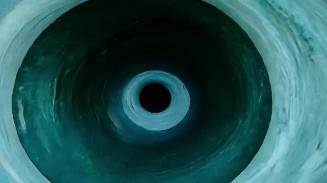 FPV drone footage of a vortex, symbolizing a journey to the center, symbolizing mystery and unknown