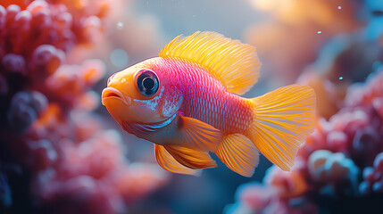 Close-up of a pink and orange fish swimming in the sea