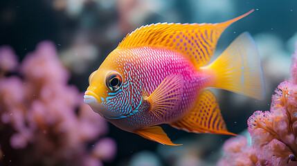 Close-up of a pink and orange fish swimming in the sea